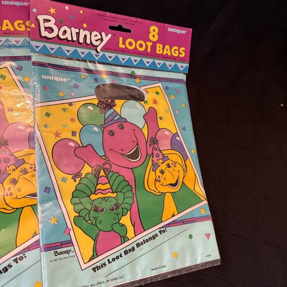 2 Vntg Barney Loot Favor Treat Bags Packages 8 Birthday Party 1995 BabyBop BJ - Picture 4 of 9